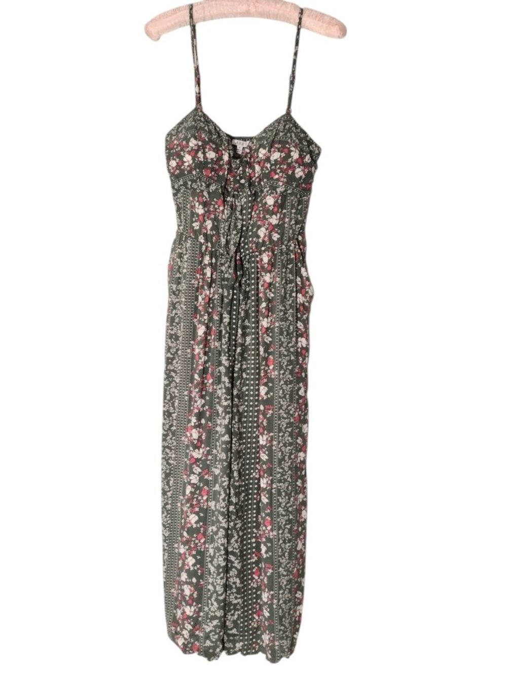 AUW Floral Rayon Wide Leg Cropped Jumpsuit M Boho Cottage Indie Festival Flowy